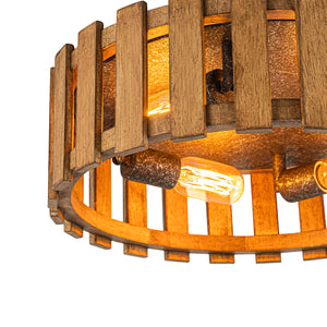 Rustic Aged Oak Wood Fence Drum Cage Semi Flush Mount