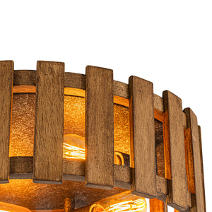 Rustic Aged Oak Wood Fence Drum Cage Semi Flush Mount