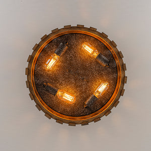 Rustic Aged Oak Wood Fence Drum Cage Semi Flush Mount