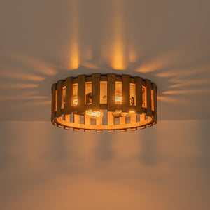 Rustic Aged Oak Wood Fence Drum Cage Semi Flush Mount