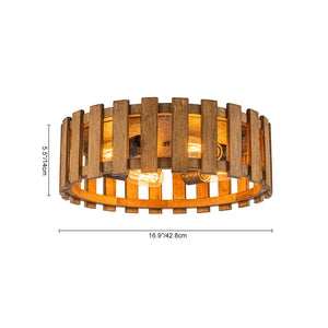 Rustic Aged Oak Wood Fence Drum Cage Semi Flush Mount