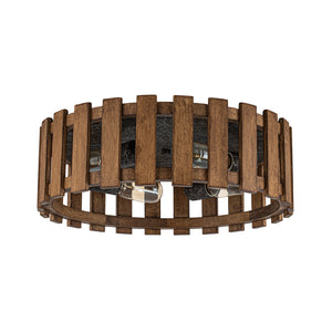 Rustic Aged Oak Wood Fence Drum Cage Semi Flush Mount