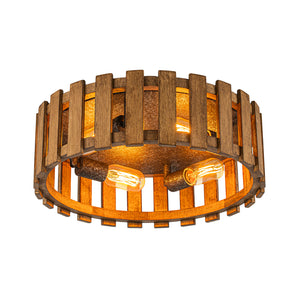 Rustic Aged Oak Wood Fence Drum Cage Semi Flush Mount