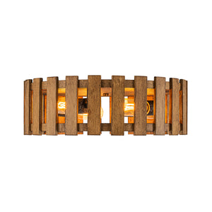 Rustic Aged Oak Wood Fence Drum Cage Semi Flush Mount