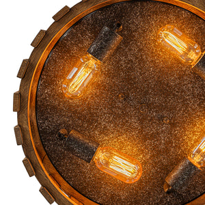 Rustic Aged Oak Wood Fence Drum Cage Semi Flush Mount