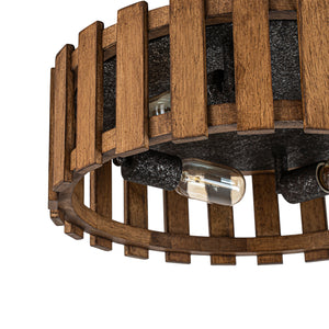 Rustic Aged Oak Wood Fence Drum Cage Semi Flush Mount