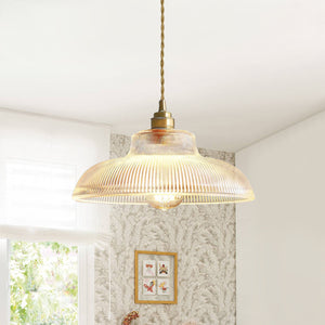 Scandinavian 1-Light Ribbed Glass Dome Kitchen Pendant