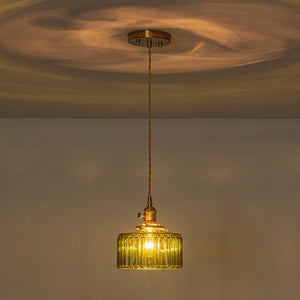 Scandinavian 1-Light Fluted Glass Round Drum Kitchen Pendant
