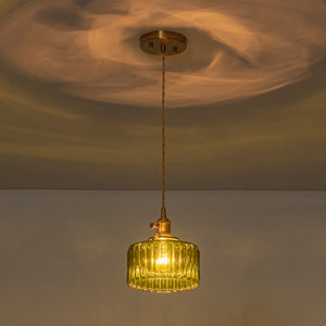 Scandinavian 1-Light Fluted Glass Round Drum Kitchen Pendant