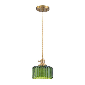 Scandinavian 1-Light Fluted Glass Round Drum Kitchen Pendant