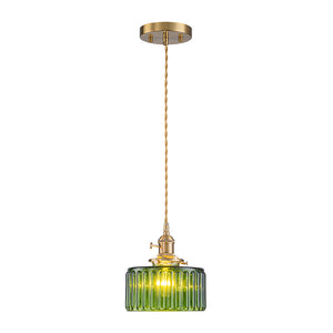 Scandinavian 1-Light Fluted Glass Round Drum Kitchen Pendant