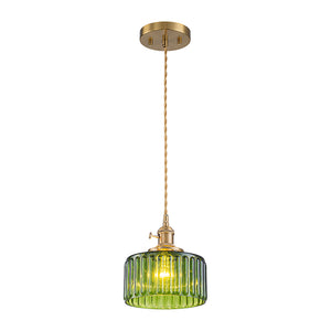 Scandinavian 1-Light Fluted Glass Round Drum Kitchen Pendant