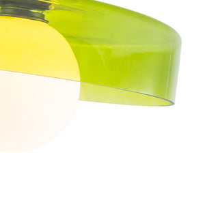 Scandinavian Lime Green Glass Round Drum Semi Flush Mount