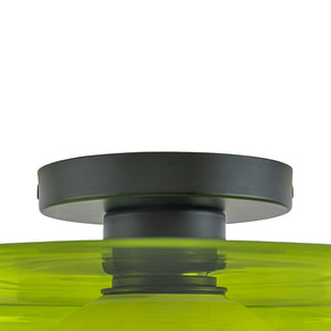 Scandinavian Lime Green Glass Round Drum Semi Flush Mount