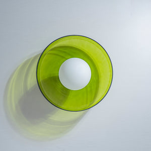 Scandinavian Lime Green Glass Round Drum Semi Flush Mount