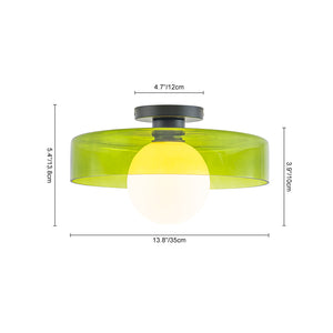 Scandinavian Lime Green Glass Round Drum Semi Flush Mount