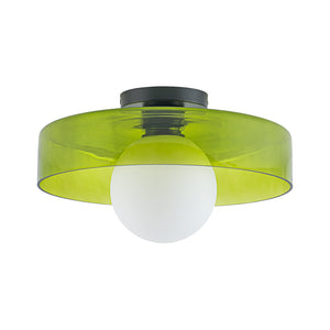Scandinavian Lime Green Glass Round Drum Semi Flush Mount