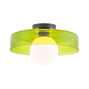 Scandinavian Lime Green Glass Round Drum Semi Flush Mount