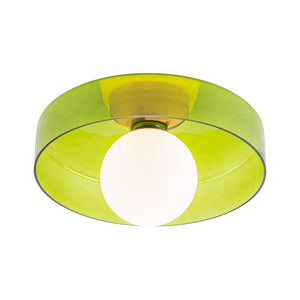 Scandinavian Lime Green Glass Round Drum Semi Flush Mount