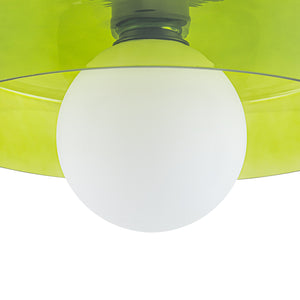 Scandinavian Lime Green Glass Round Drum Semi Flush Mount