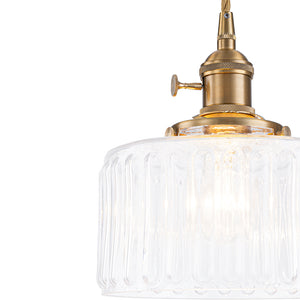 Scandinavian 1-Light Fluted Glass Round Drum Kitchen Pendant