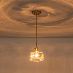 Scandinavian 1-Light Fluted Glass Round Drum Kitchen Pendant