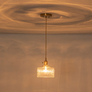 Scandinavian 1-Light Fluted Glass Round Drum Kitchen Pendant