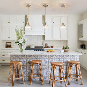 Scandinavian 1-Light Fluted Glass Round Drum Kitchen Pendant