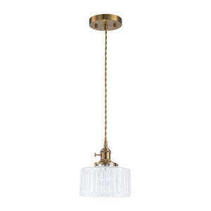Scandinavian 1-Light Fluted Glass Round Drum Kitchen Pendant