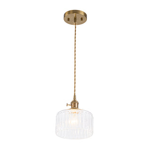 Scandinavian 1-Light Fluted Glass Round Drum Kitchen Pendant