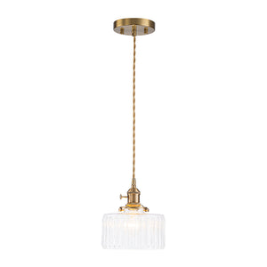 Scandinavian 1-Light Fluted Glass Round Drum Kitchen Pendant