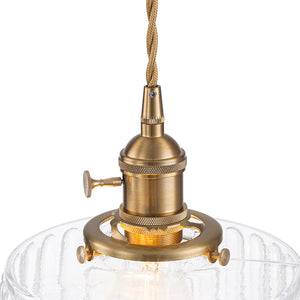Scandinavian 1-Light Fluted Glass Round Drum Kitchen Pendant