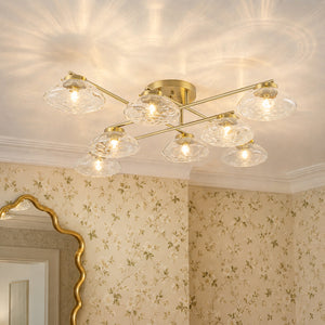 Sculptural Brass Hammered Glass Globe Sputnik Ceiling Light