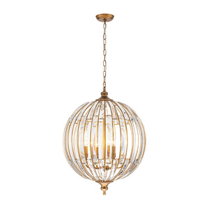 Sculptural Glam 6-Light Distressed Gold Crystal Orb Chandelier
