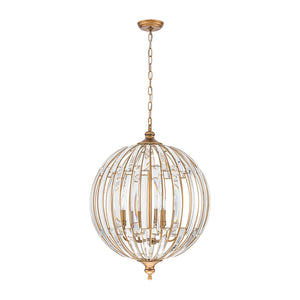 Sculptural Glam 6-Light Distressed Gold Crystal Orb Chandelier