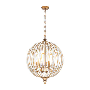 Sculptural Glam 6-Light Distressed Gold Crystal Orb Chandelier