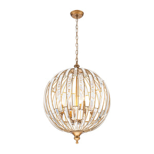 Sculptural Glam 6-Light Distressed Gold Crystal Orb Chandelier