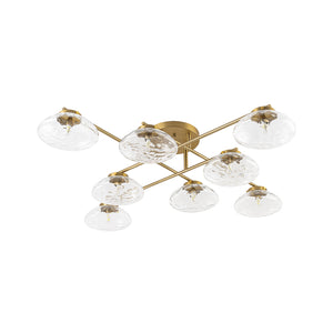 Sculptural Brass Hammered Glass Globe Sputnik Ceiling Light