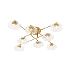 Sculptural Brass Hammered Glass Globe Sputnik Ceiling Light