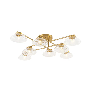 Sculptural Brass Hammered Glass Globe Sputnik Ceiling Light