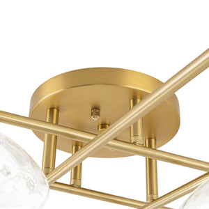 Sculptural Brass Hammered Glass Globe Sputnik Ceiling Light