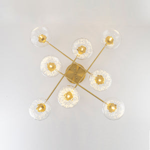 Sculptural Brass Hammered Glass Globe Sputnik Ceiling Light