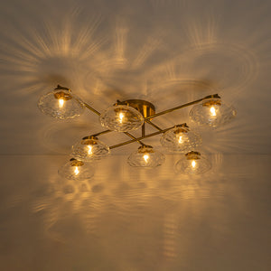 Sculptural Brass Hammered Glass Globe Sputnik Ceiling Light