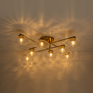 Sculptural Brass Hammered Glass Globe Sputnik Ceiling Light