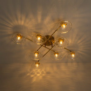 Sculptural Brass Hammered Glass Globe Sputnik Ceiling Light