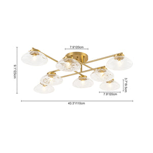 Sculptural Brass Hammered Glass Globe Sputnik Ceiling Light