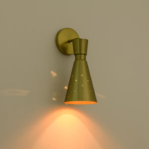Starry 1-Light Brass Metal Cone Armed Vanity Wall Sconce