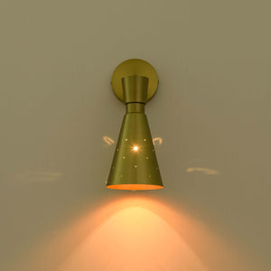 Starry 1-Light Brass Metal Cone Armed Vanity Wall Sconce