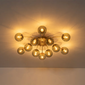Art Deco Bloom Olive Green Glass Bubble Semi Flush Chandelier