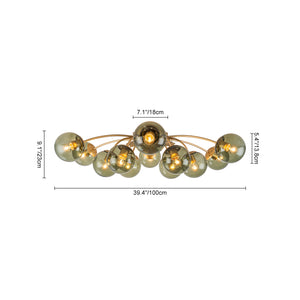 Art Deco Bloom Olive Green Glass Bubble Semi Flush Chandelier